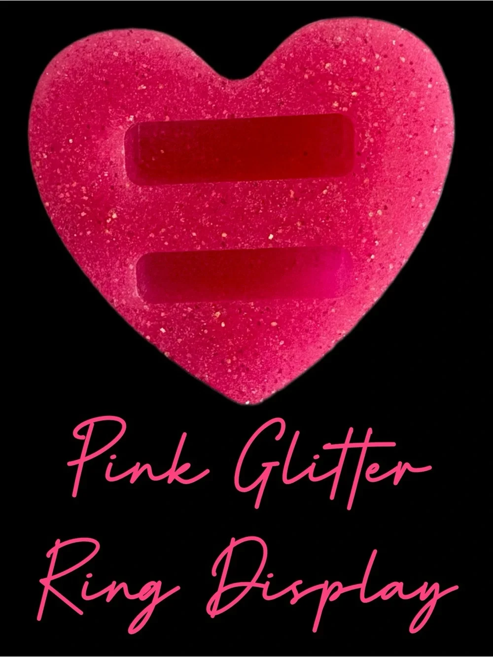 Handmade Pink Glitter Resin Heart Double Ring Holder / Display
